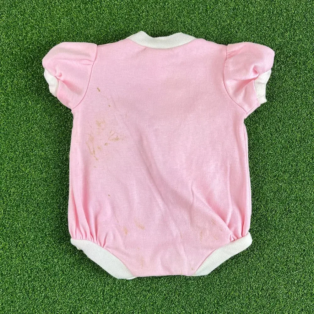 Vintage 1990s Tadpoles Baby Girl Teddy Bear Pink Romper Sz 6M